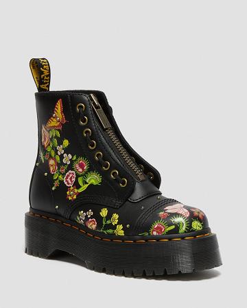 Black / Multicolor Women's Dr Martens Sinclair Floral Bloom Leather Platform Boots | CA 253ZUT